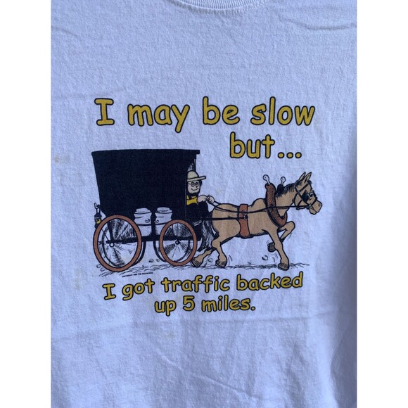 Vintage 90s I may be slow but... I got traffic backed up 5 miles Funny Tshirt M - Picture 2 of 8